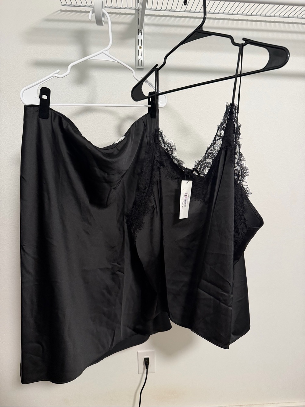 Black Satin Lace-Trim Chemise & Camisole Set - Women Intimates